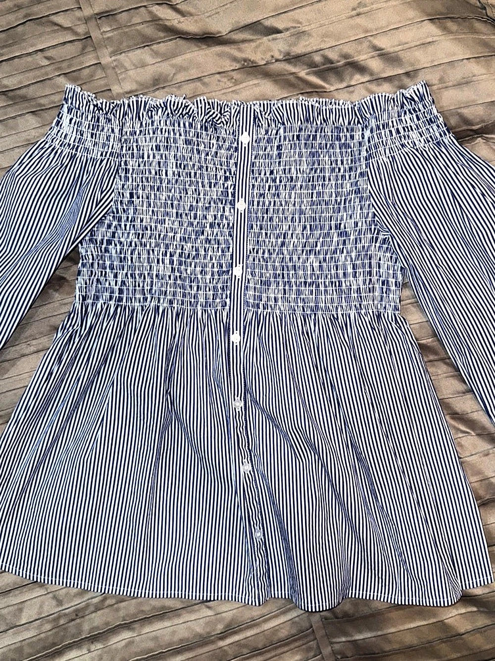 Halogen Striped Midi Dress in Blue & White Size Medium